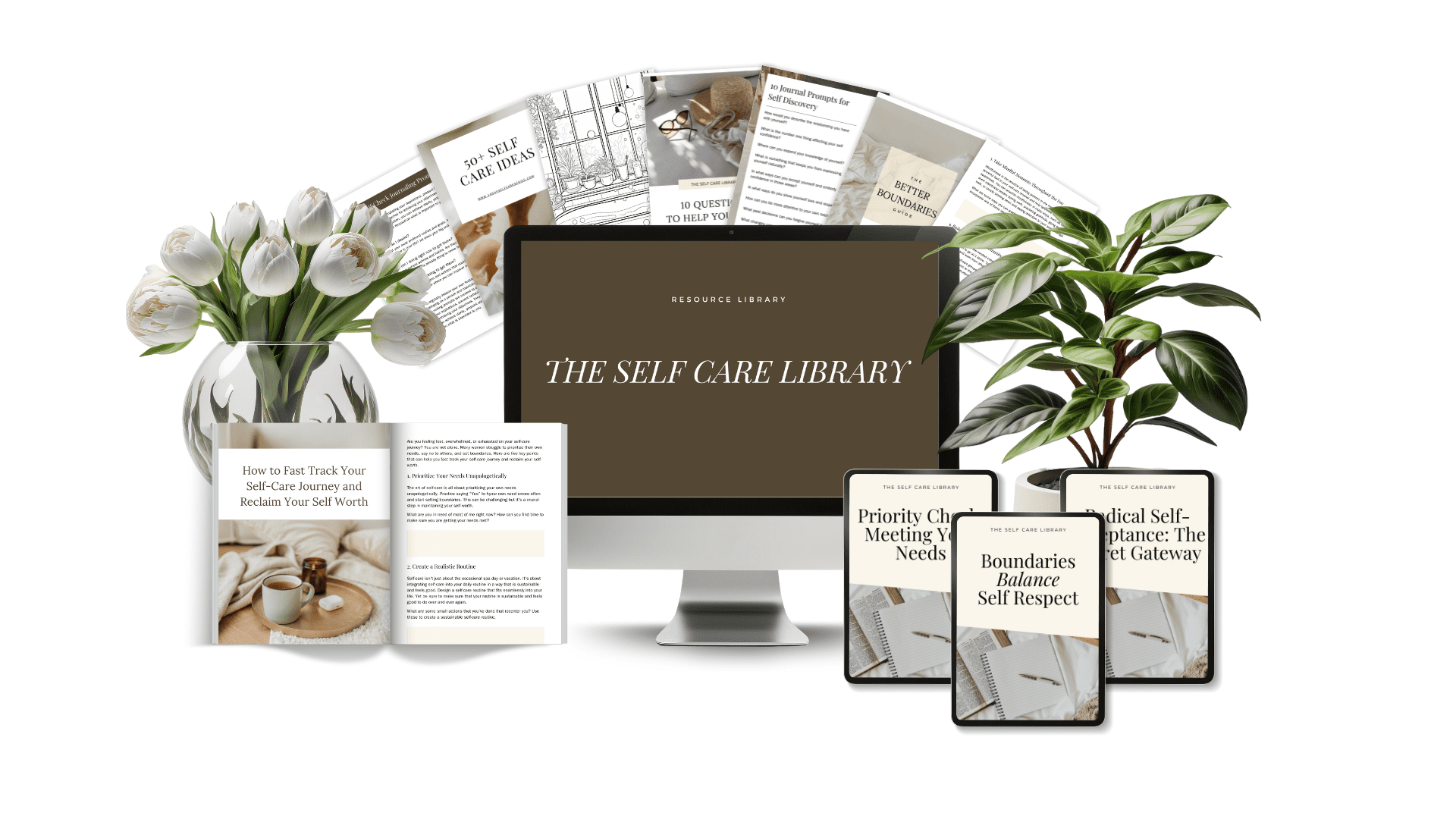 a mock up of the 14 day self care challenge showcasing its curriculum and email